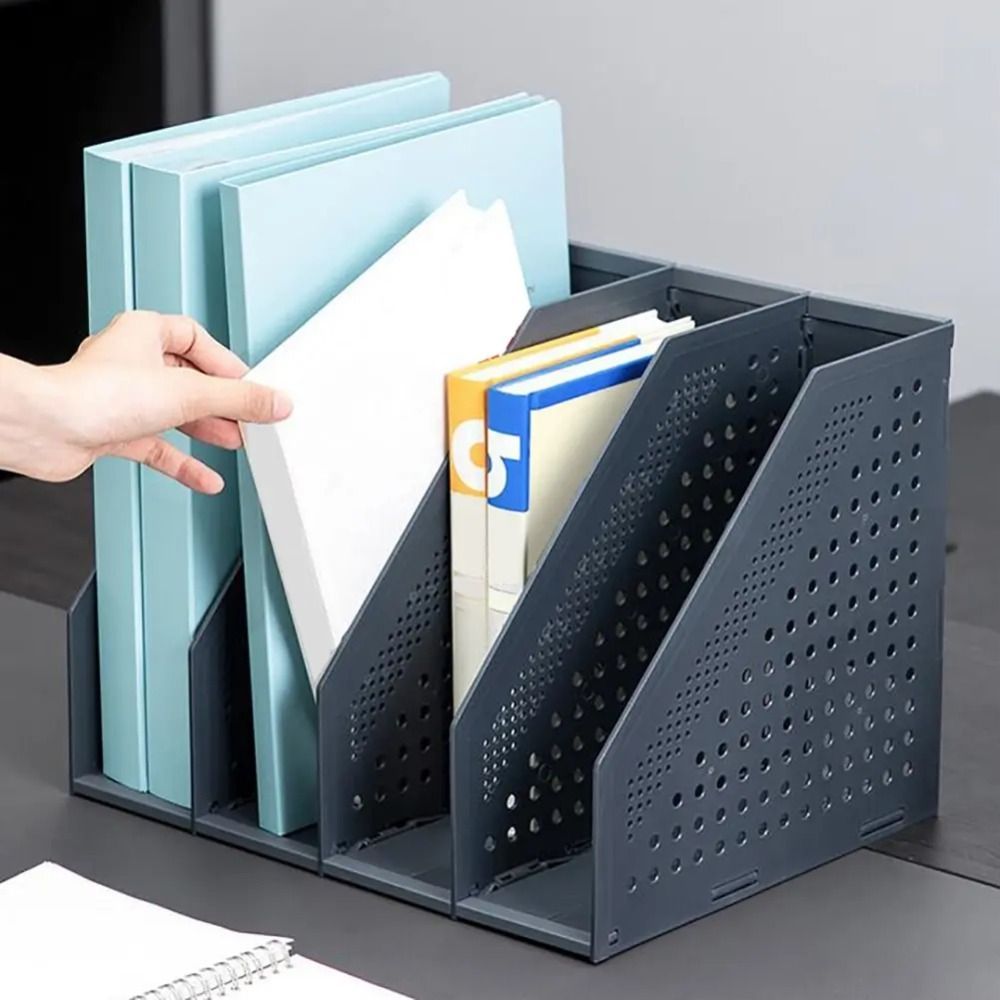 Adjustable Folding Bookstand 3-Tier Adjustable Folding Bookstand - Retractable PP Desktop Organizer with Multiple Compartments for Office, Home, or School Use (White, Yellow)