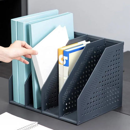 Adjustable Folding Bookstand 3-Tier Adjustable Folding Bookstand - Retractable PP Desktop Organizer with Multiple Compartments for Office, Home, or School Use (White, Yellow)